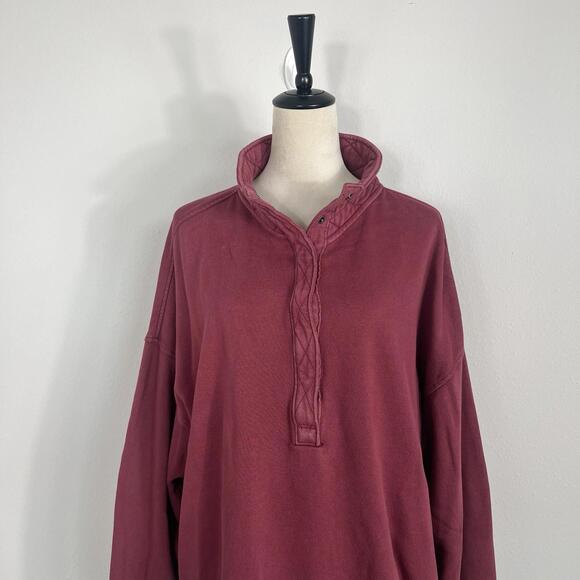Aerie Oh Snap Henley Pullover Maroon Oversized Sweatshirt Thermal Size Large - Picture 4 of 7